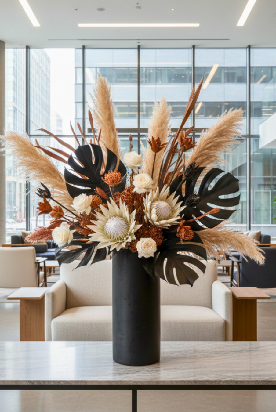preserved floral arrangement on a white table
