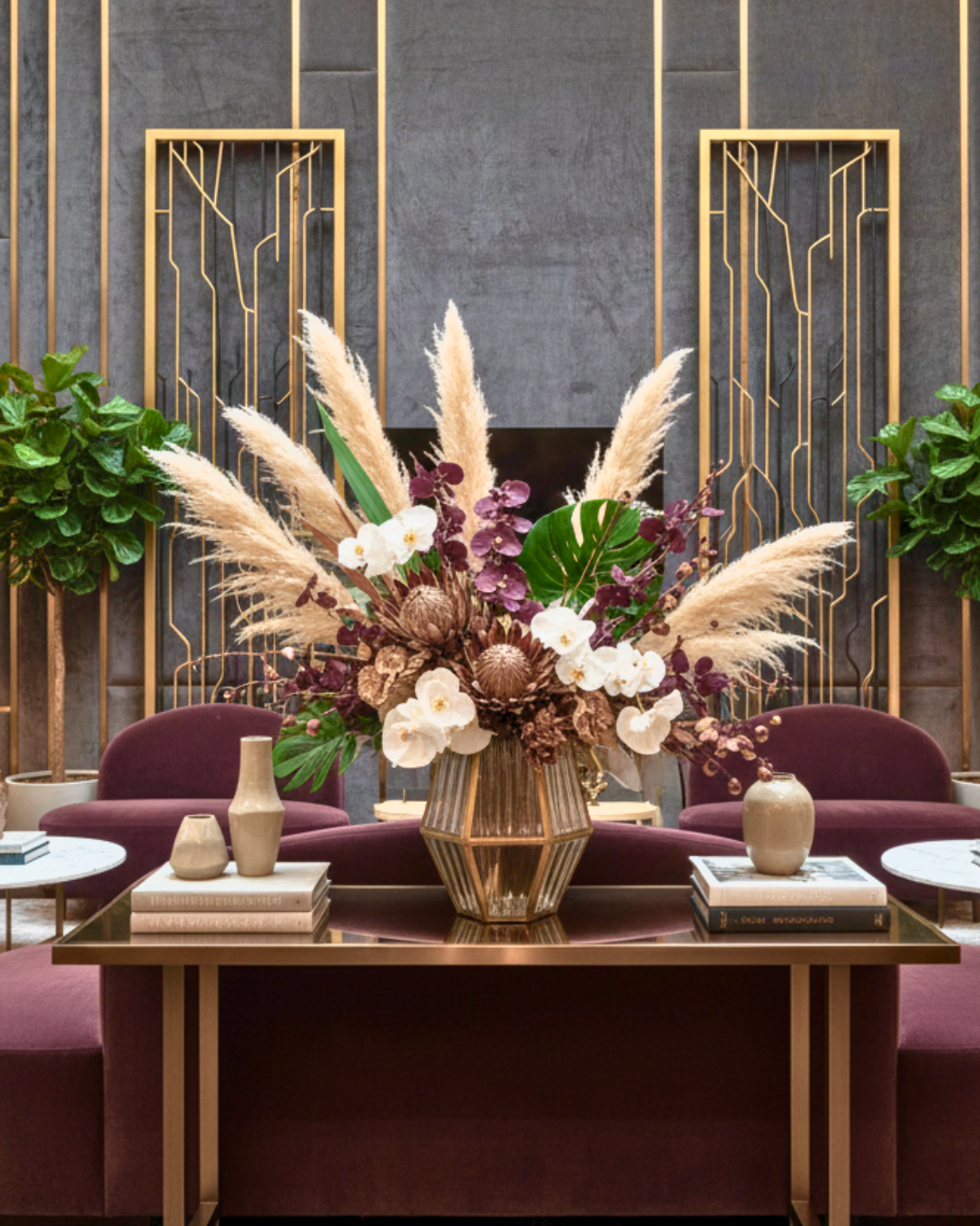 Decorative dried floral arrangement on a table with a stylish interior background | Fleur Reverie | Dallas TX