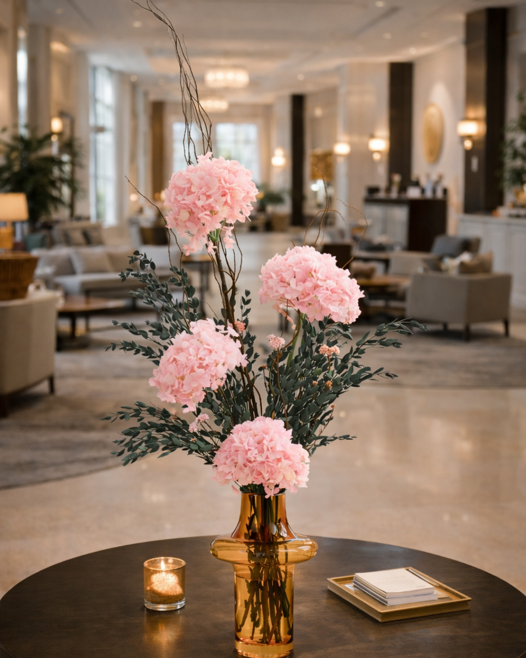 tall Pink preserved flower arrangement in a vase on a table in a stylish interior | Fleur Reverie | Austin TX