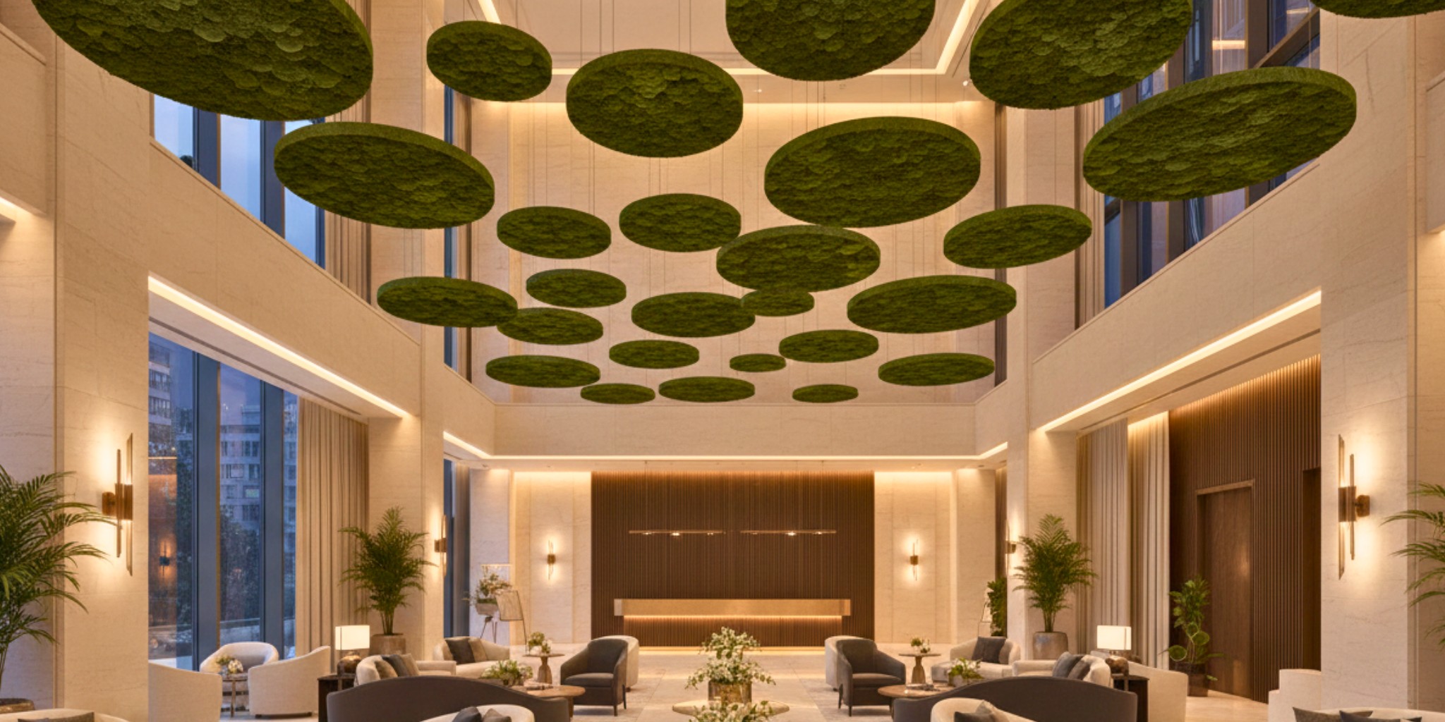 Circular Preserved Moss Decor in a Luxurious interior of a hotel lobby | Fleur Reverie