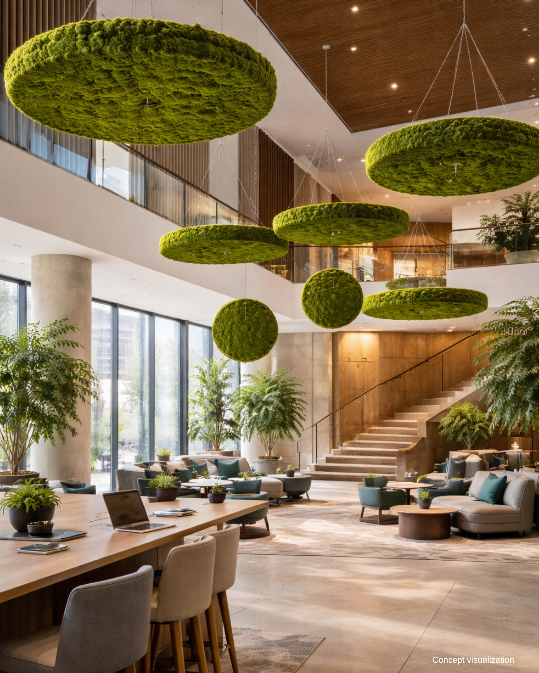 DiskMoss™ displayed in a large library with table, chairs and PCs | Fleur Reverie