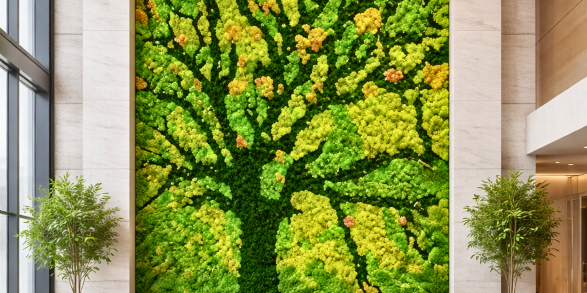 Living preserved moss wall art in a tall ceiling room | Fleur Reverie