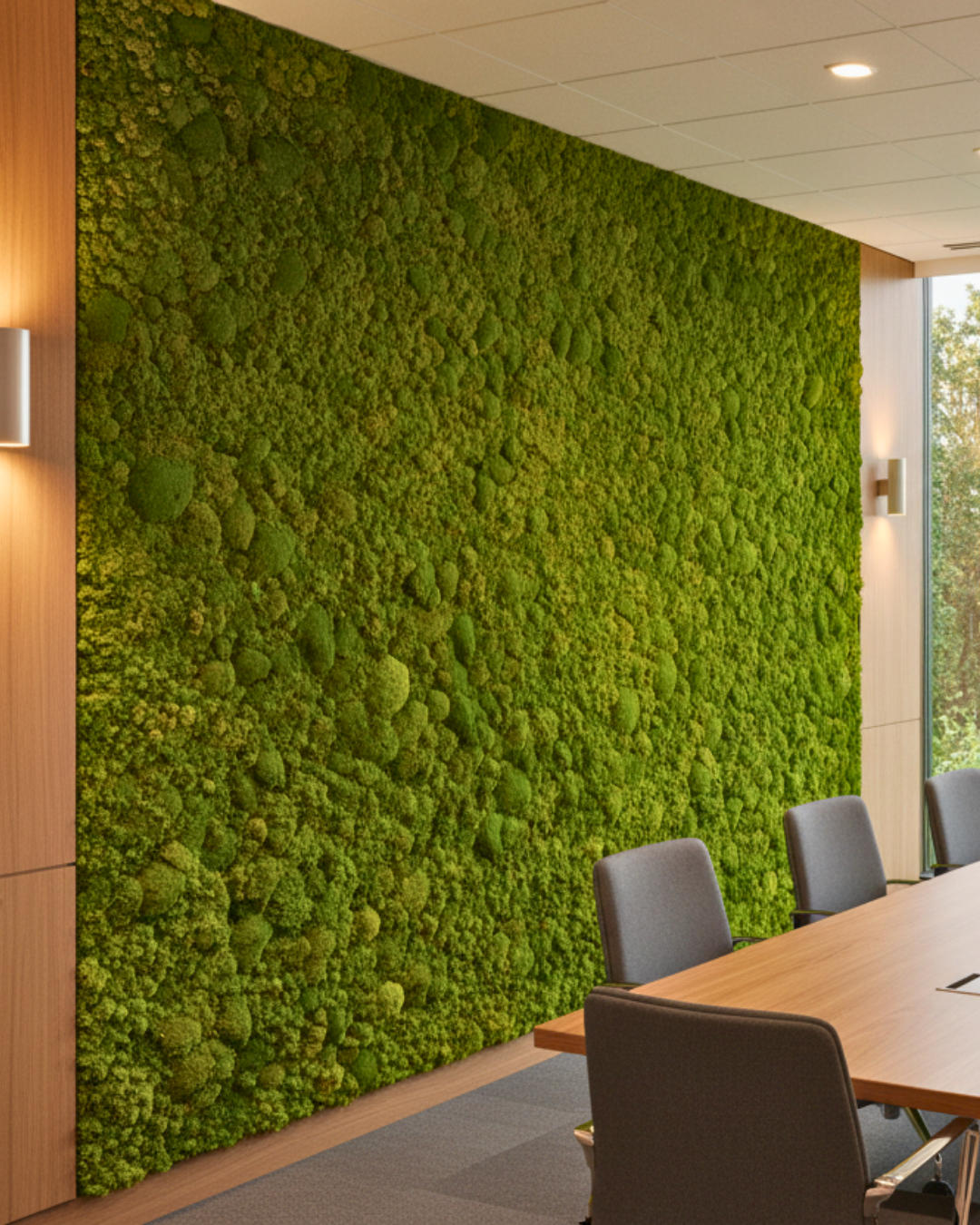 Preserved moss wall in a conference room with chairs and table | Fleur Reverie