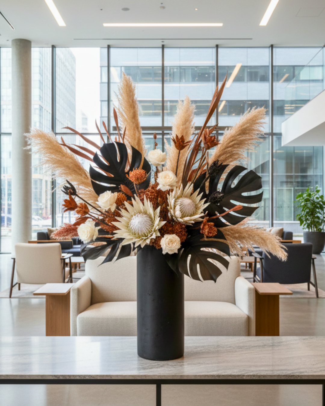Decorative preserved floral arrangement in a modern office | | Fleur Reverie | Austin TX