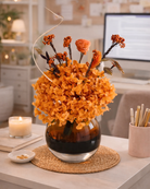 Decorative vase with orange dried flowers on a table in a office | Fleur Reverie