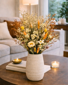 Decorative vase with preserved wild flowers on a table in a living room | Fleur Reverie | Austin TX